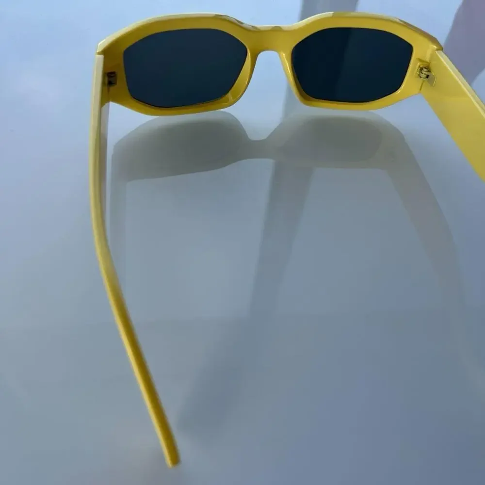 Bright Yellow Chunky Rectangular Sunglasses Retro Vintage Style Unisex